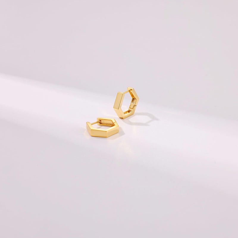 Gacimy Huggie Hoop Earrings for Women 14k Gold Plated, Small Hoop Earrings for Women, 1/2 Inch Hexagonal - Image 4