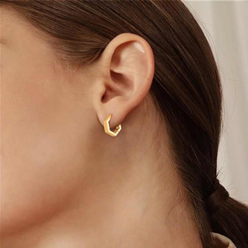 Gacimy Huggie Hoop Earrings for Women 14k Gold Plated, Small Hoop Earrings for Women, 1/2 Inch Hexagonal - Image 3
