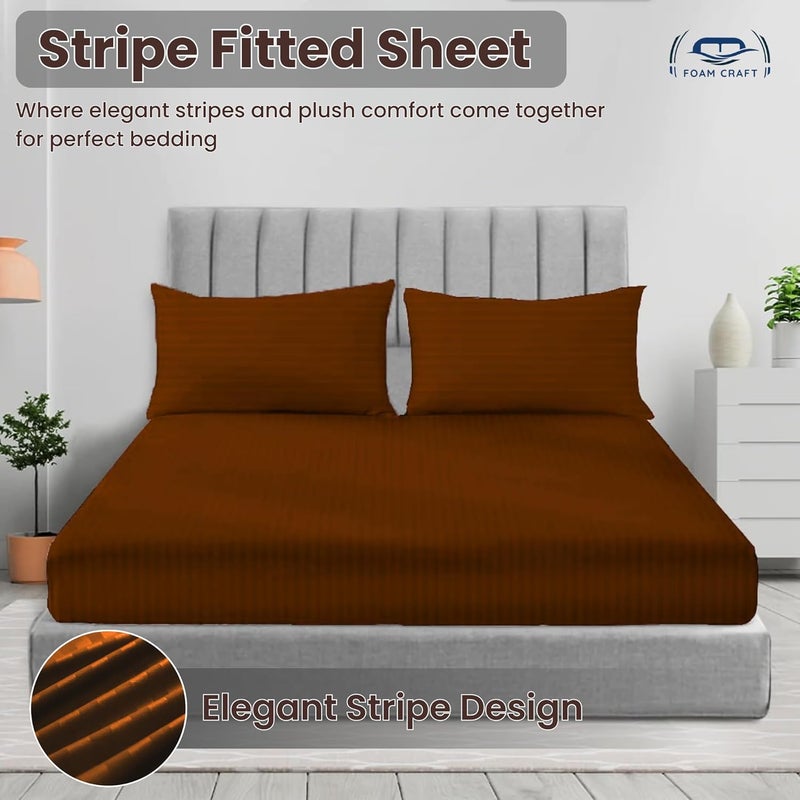 FOAM CRAFT Foamcraft Striped Deep Pocket Fitted Sheet - Mocha, Queen Size (160 x 200cm) - Image 3