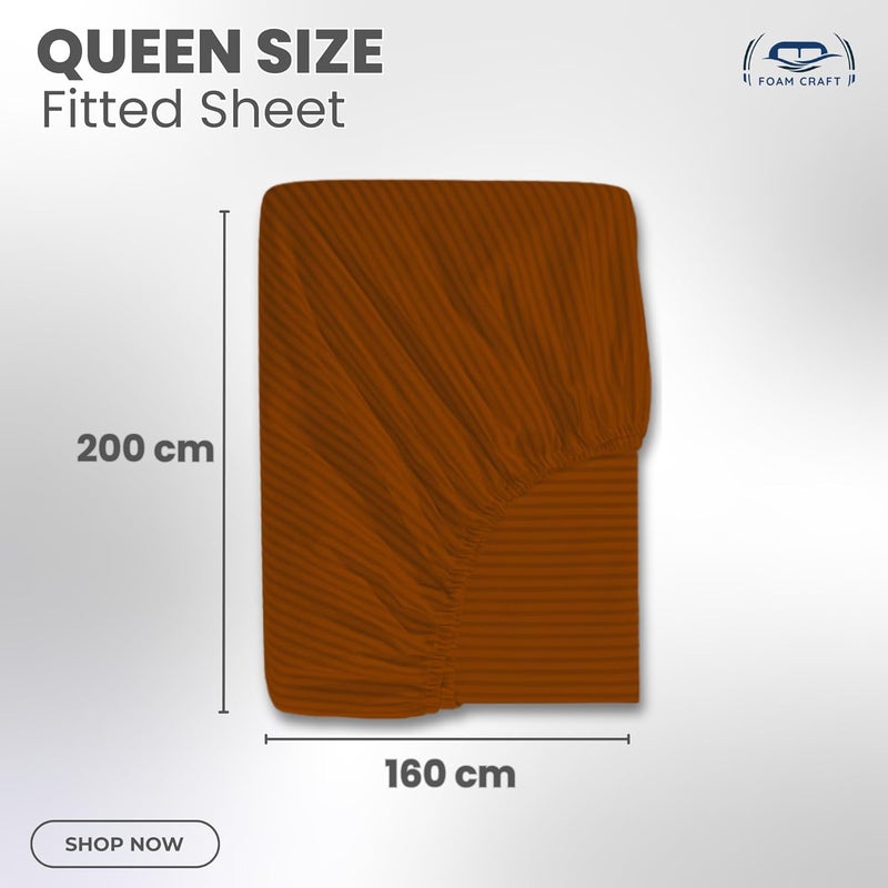 FOAM CRAFT Foamcraft Striped Deep Pocket Fitted Sheet - Mocha, Queen Size (160 x 200cm) - Image 2