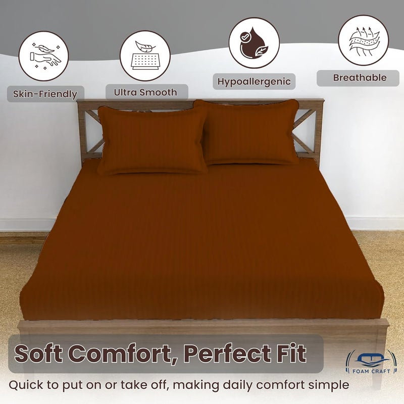 FOAM CRAFT Foamcraft Striped Deep Pocket Fitted Sheet - Mocha, Queen Size (160 x 200cm) - Image 4