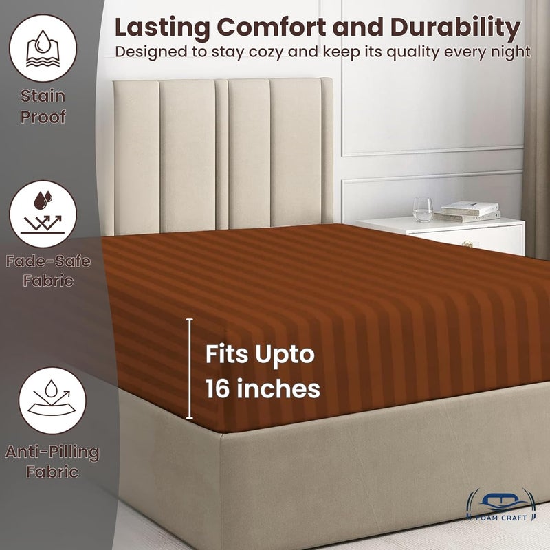 FOAM CRAFT Foamcraft Striped Deep Pocket Fitted Sheet - Mocha, Queen Size (160 x 200cm) - Image 5
