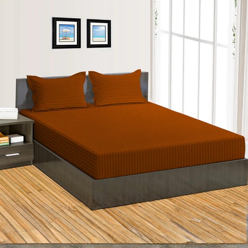 FOAM CRAFT Foamcraft Striped Deep Pocket Fitted Sheet - Mocha, Queen Size (160 x 200cm) - Image 1