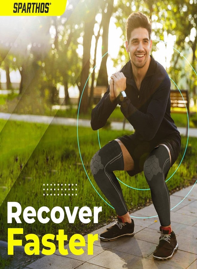 Sparthos Full Leg Compression Sleeves - Brace for Calf, Knee and Thigh, Recovery, Support Pain Relief for Sports Shin Splint Arthritis Patella MCL Acl Tendon - Anti Slip - Mens and Womens (Black-L) - Image 3