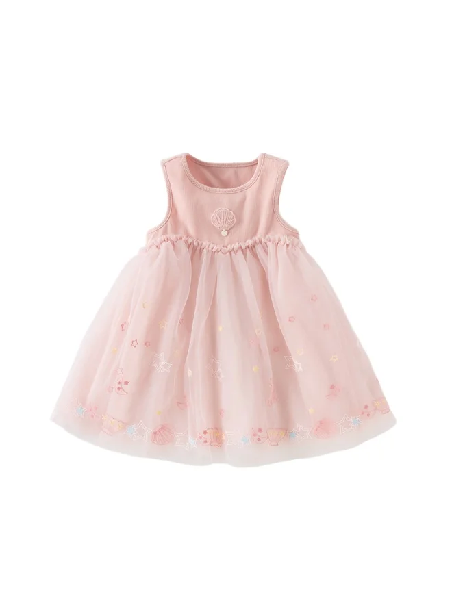 Dave & Bella Girls Sleeveless Tulle Dress with Embroidered Hem