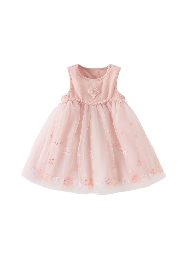 Dave & Bella Girls Sleeveless Tulle Dress with Embroidered Hem - Image 1