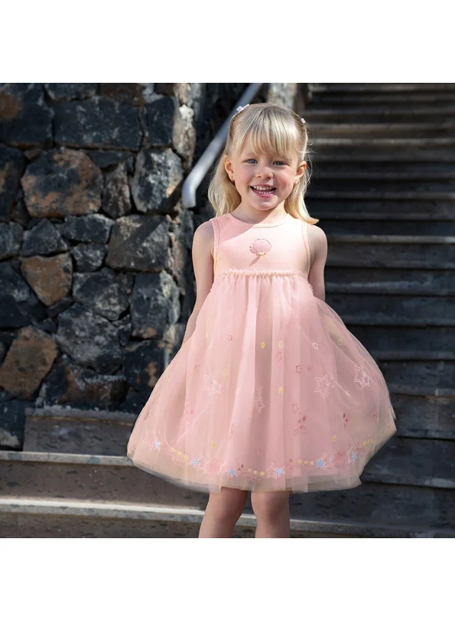 Dave & Bella Girls Sleeveless Tulle Dress with Embroidered Hem