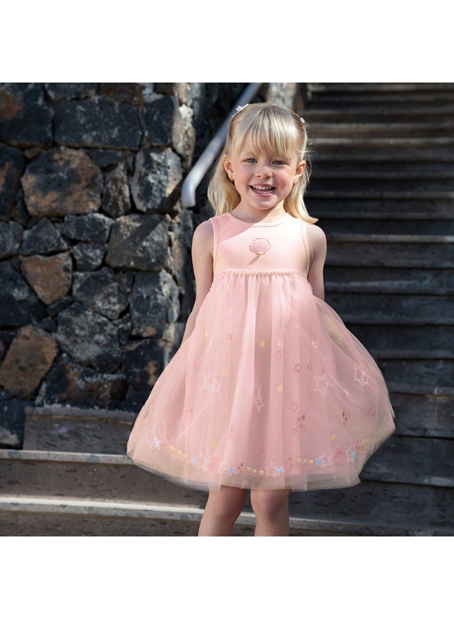 Dave & Bella Girls Sleeveless Tulle Dress with Embroidered Hem - Image 2