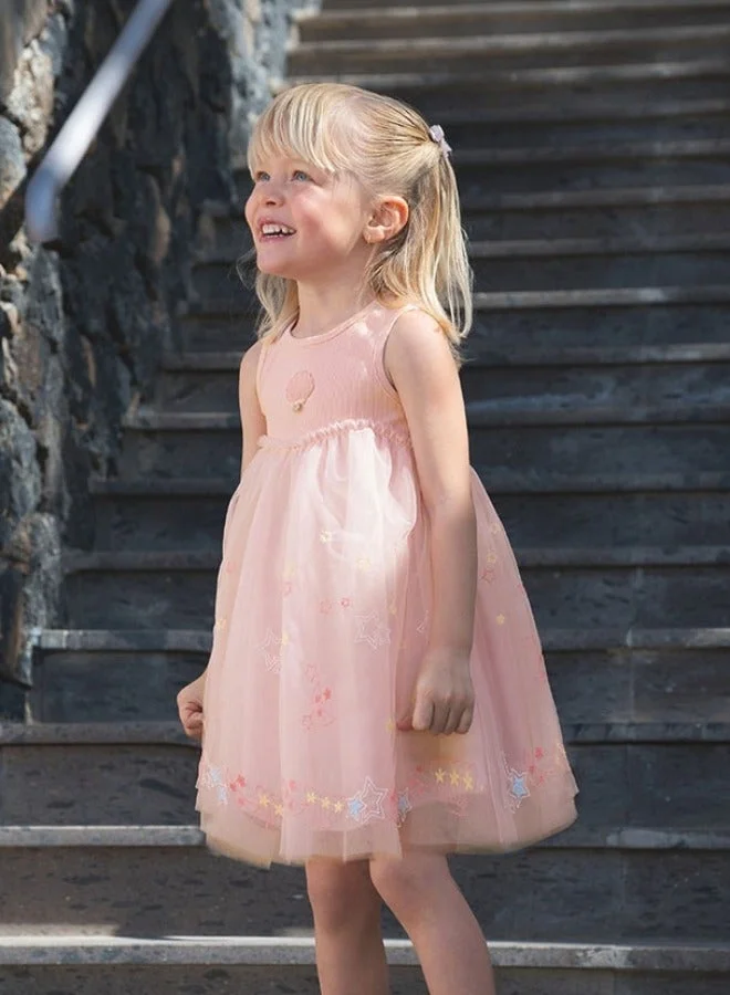 Dave & Bella Girls Sleeveless Tulle Dress with Embroidered Hem