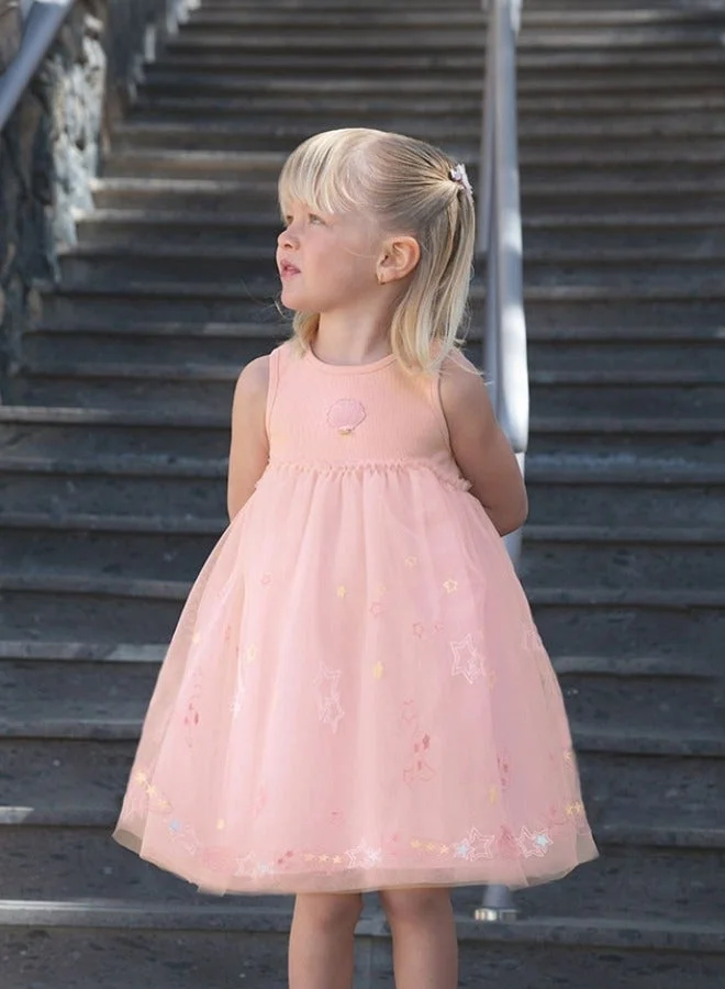 Dave & Bella Girls Sleeveless Tulle Dress with Embroidered Hem