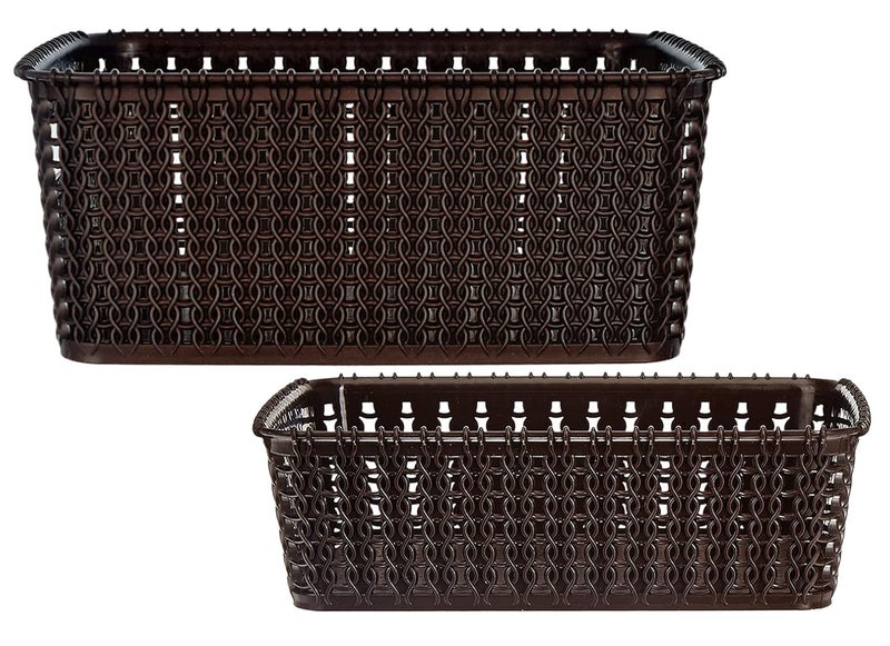 Kuber Industries Multiuses Large & Small Size M 20-15 Plastic Basket/Organizer Without Lid- Set of 2 (Brown) - Image 1