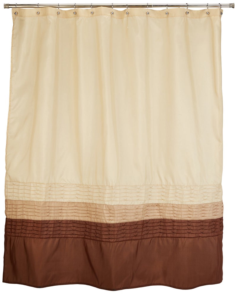 Lush Decor Mia Shower Curtain | Fabric Color Block Striped Neutral Bathroom Decor, 72" x 72" - Wheat, Taupe and Chocolate - Image 2