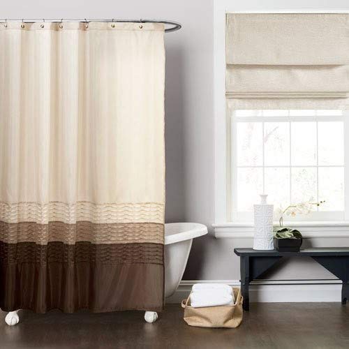 Lush Decor Mia Shower Curtain | Fabric Color Block Striped Neutral Bathroom Decor, 72" x 72" - Wheat, Taupe and Chocolate - Image 3
