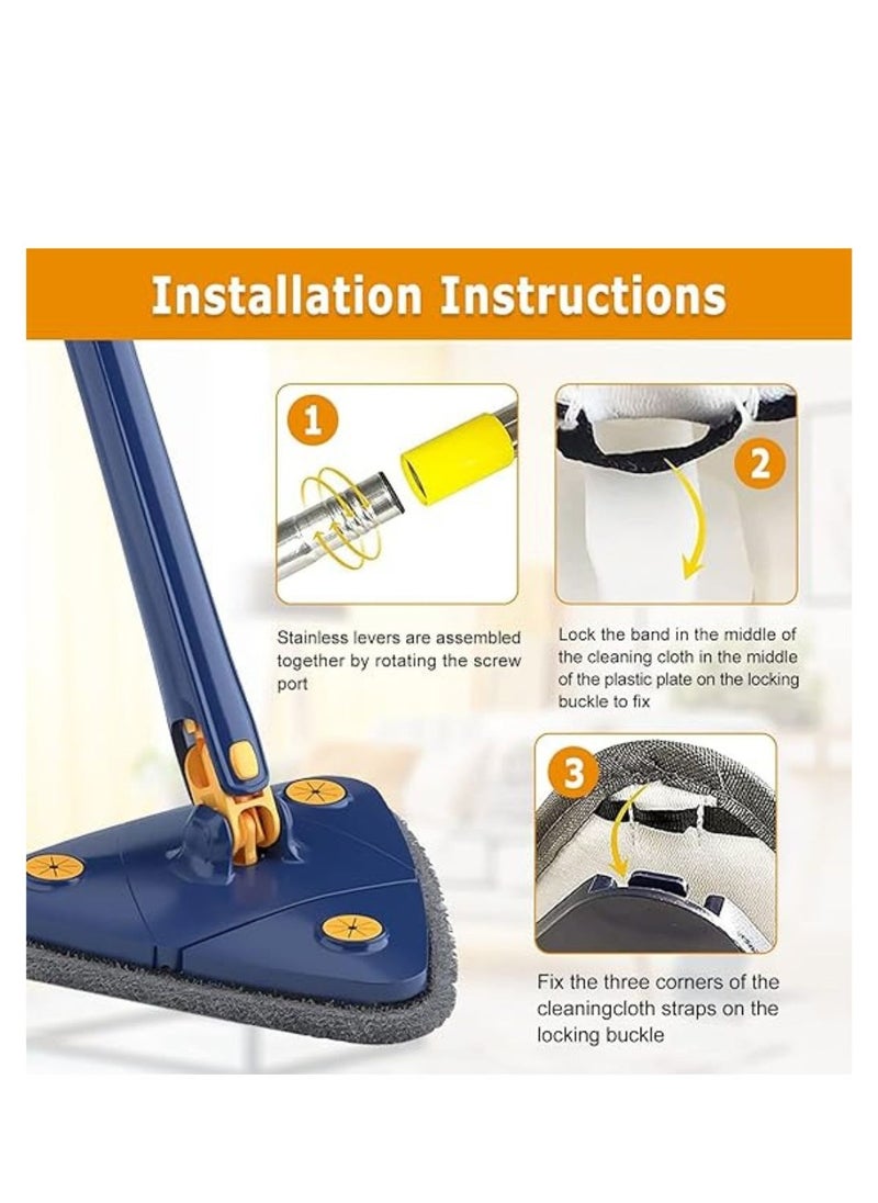ARTC 360 Degree Triangular Twist Rotatable Adjustable Wet And Dry Cleaning Water Mop With Extendable Handle for Floor Ceiling Wall Windows Bathroom
