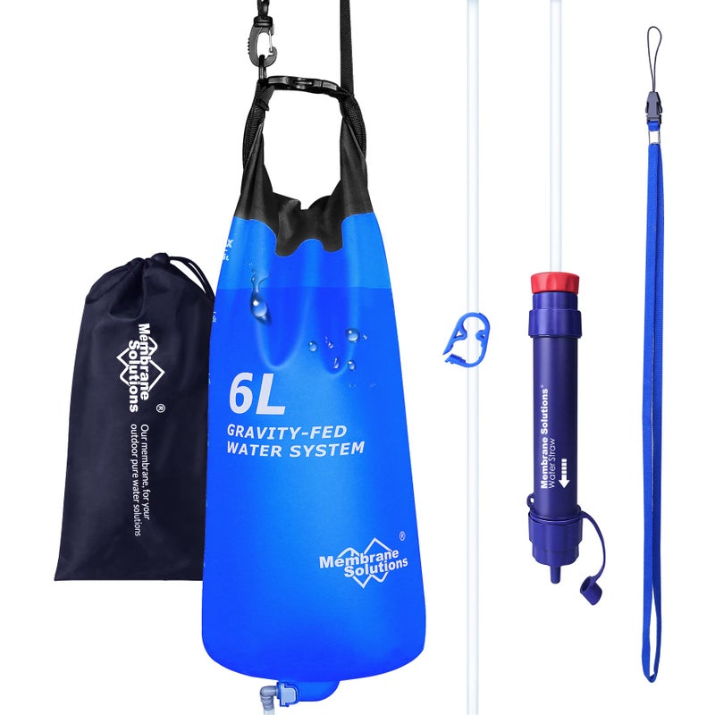 Membrane Solutions Gravity Water Filter Pro 6L, NSF/ANSI 42&372&401 Certified, 0.1 Î¼m Versatile Water Purifier Camping with Adjustable Tree Strap Storage Bag, Survival Gear for Emergency Preparedness - Image 1