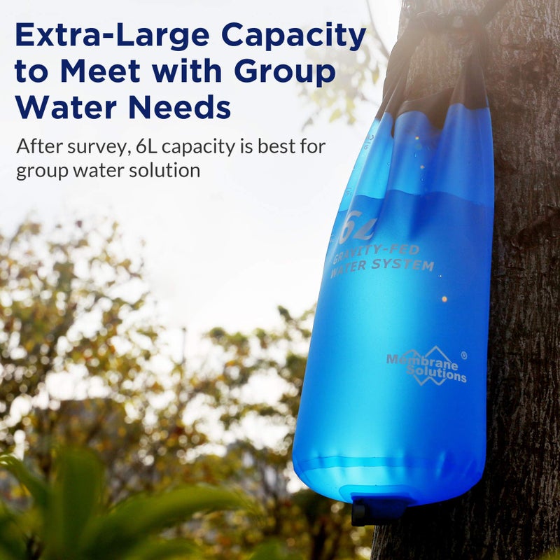 Membrane Solutions Gravity Water Filter Pro 6L, NSF/ANSI 42&372&401 Certified, 0.1 Î¼m Versatile Water Purifier Camping with Adjustable Tree Strap Storage Bag, Survival Gear for Emergency Preparedness - Image 2