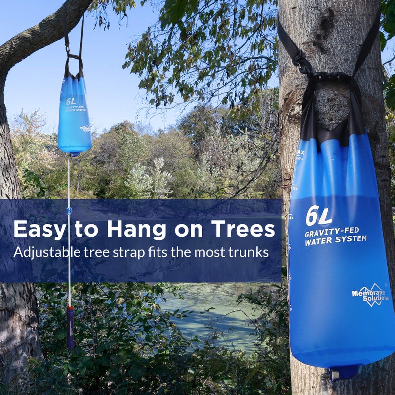 Membrane Solutions Gravity Water Filter Pro 6L, NSF/ANSI 42&372&401 Certified, 0.1 Î¼m Versatile Water Purifier Camping with Adjustable Tree Strap Storage Bag, Survival Gear for Emergency Preparedness - Image 3