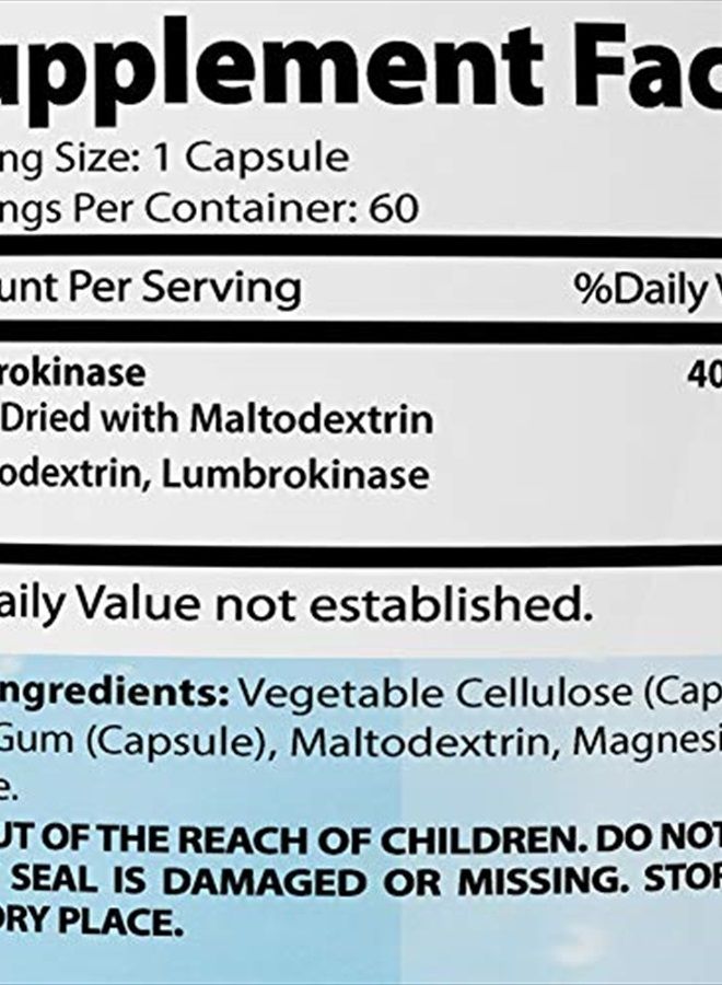 Absonutrix Lumbrokinase 40 mg 60 vegetable capsules supports healthy heart All natural Made in USA - Image 4