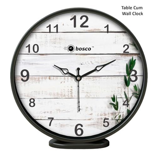 Bosco Modern Non Ticking Silent,Rustic White Wooden Face with Black Frame, 20 CM Table Cum Round Wall Clock for Home, Living Room, Bed Room, Office and Kitchen- BWC-1204 - Image 3