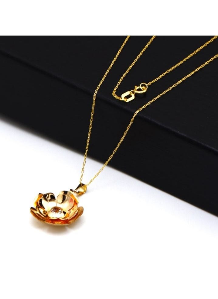 Gold Zone - Real Gold 3D Flower Cup With Center Stone Necklace - Image 1