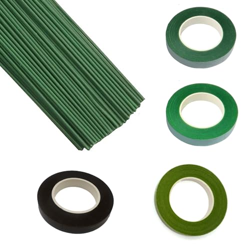 Swpohrat 50 pcs 2 Guage 118 Inch Floral Stem Wire and 4 Rolls 12 Inch Wide Floral Tape for Craft Pipe Cleaner BouquetWedding BouquetFlower PensArts and Crafts Making - Image 1