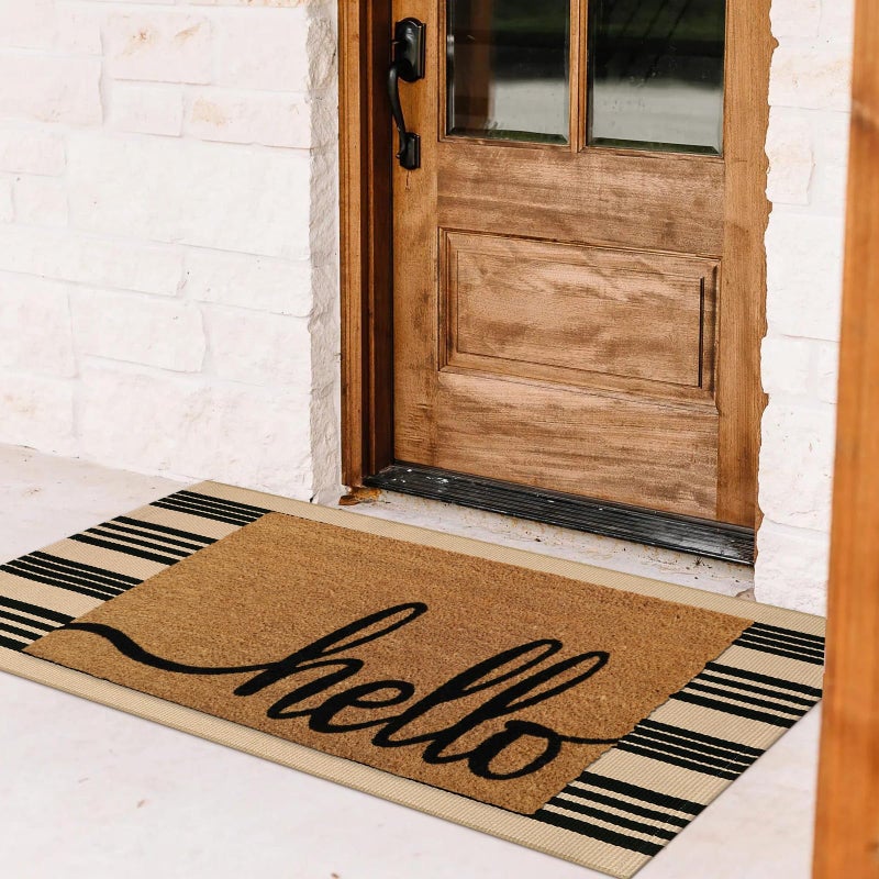 Sungea Striped Outdoor Front Door Mat 24"x51", Cotton Hand Woven Washable Black and Khaki Rug Runner, Reversible Foldable Indoor Layered Front Door Rugs for Entryway/Farmhouse/Home Entrance - Image 2