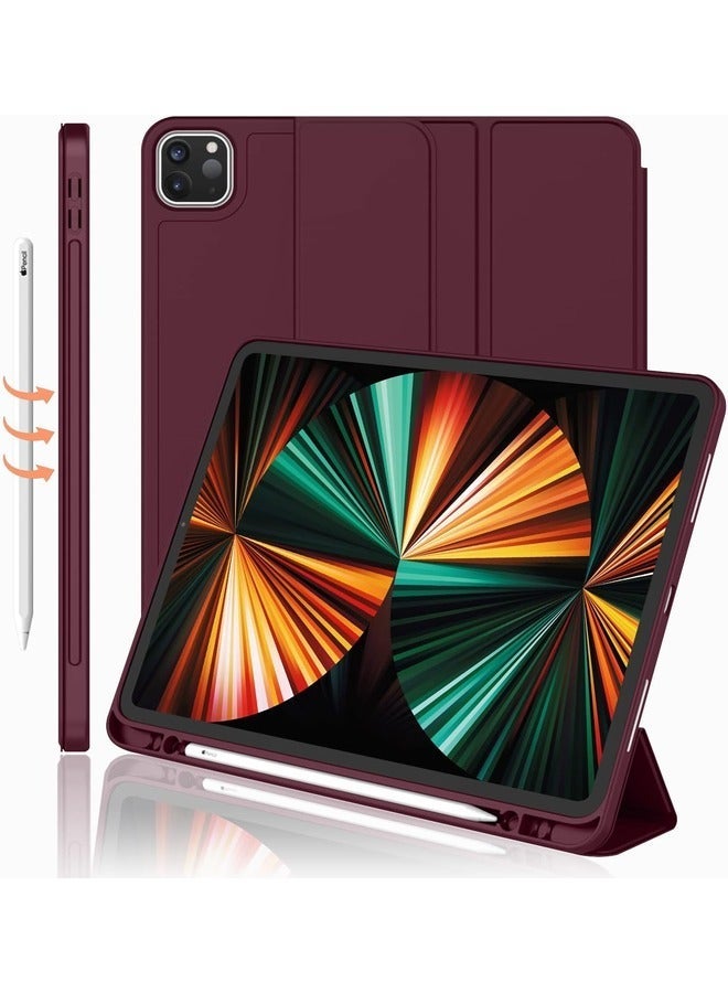 MUNTAQI Wine Red iPad Pro 11-Inch Case (2022/2021) - Smart Trifold Stand with Pencil Holder, Soft TPU Back, and Auto Wake/Sleep Support - Image 1
