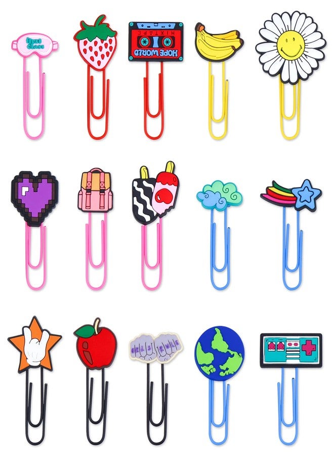 YETOOME 15 Pcs Cute Bookmark Paper Clips Cartoon Silicone Bookmarks with Colorful Paperclips for Kids School Teacher Office Supply Student Stationery (Mixed Style) - Image 1
