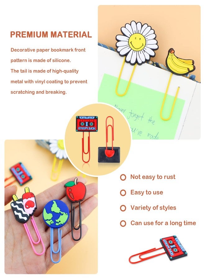 YETOOME 15 Pcs Cute Bookmark Paper Clips Cartoon Silicone Bookmarks with Colorful Paperclips for Kids School Teacher Office Supply Student Stationery (Mixed Style) - Image 3