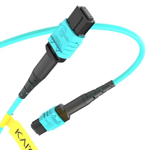 Karono 50ft /15M MPO to MPO 12 Fiber Cable, Female/Female, 40g OM3 Multi-Mode, Type B Polarity for QSFP+Transceivers MTP Compatible Cabling System, GPON, EPON Application Aqua - Image 1