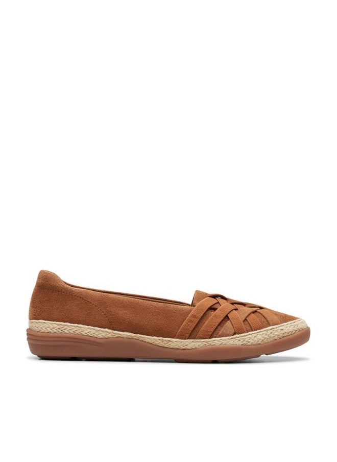 clarks Women's Elaina Petal Loafer, Tan Suede, 9 Wide - Image 1