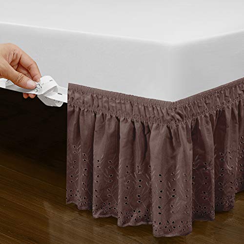 QSY Home Wrap Around Elastic Eyelet Bed Skirts 14 1/2 Inches Drop Dust Ruffle Three Fabric Sides Easy On/Easy Off Adjustable Polyester Cotton(White Twin/Full) - Image 3