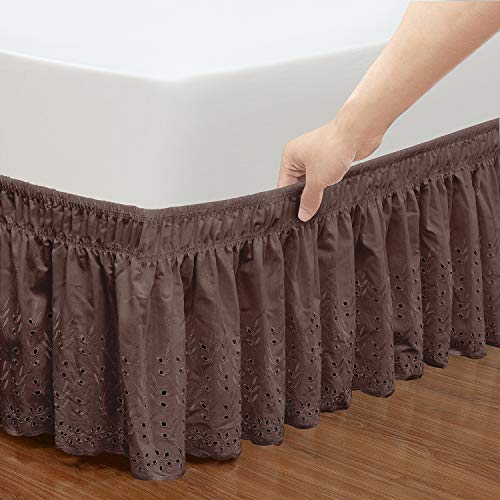 QSY Home Wrap Around Elastic Eyelet Bed Skirts 14 1/2 Inches Drop Dust Ruffle Three Fabric Sides Easy On/Easy Off Adjustable Polyester Cotton(White Twin/Full) - Image 4