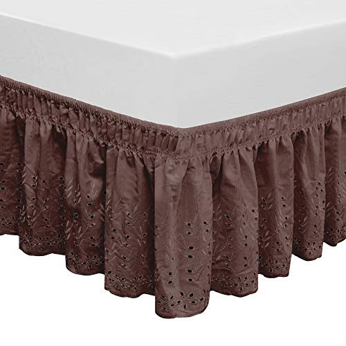 QSY Home Wrap Around Elastic Eyelet Bed Skirts 14 1/2 Inches Drop Dust Ruffle Three Fabric Sides Easy On/Easy Off Adjustable Polyester Cotton(White Twin/Full) - Image 1