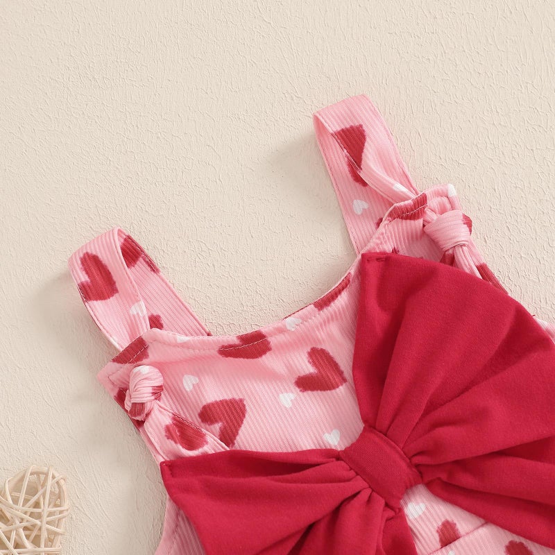 Socutebabe Toddler Kids Baby Girl Valentines Bell-Bottom Jumpsuit Romper Overalls Heart Print Flare Pants Outfits (Red, 3-4 Years) - Image 4