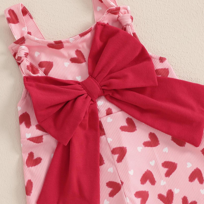 Socutebabe Toddler Kids Baby Girl Valentines Bell-Bottom Jumpsuit Romper Overalls Heart Print Flare Pants Outfits (Red, 3-4 Years) - Image 5