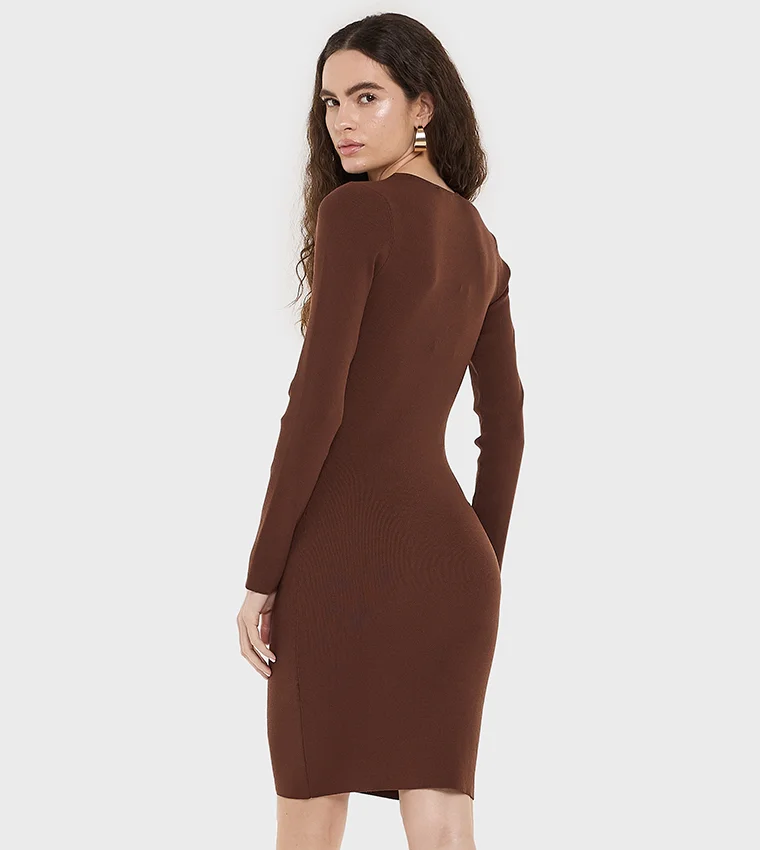 بي سي بي جي BCBG Ls Flat Knit Mini Dress With Cut Out