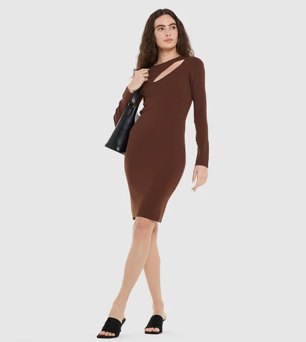 بي سي بي جي BCBG Ls Flat Knit Mini Dress With Cut Out