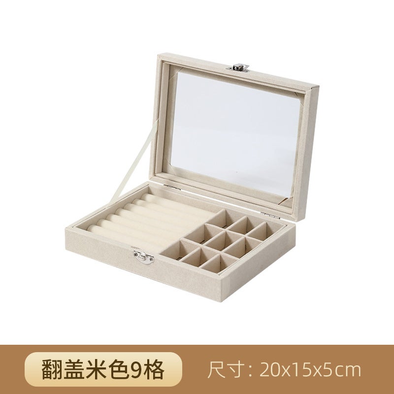 Generic Large capacity flannel jewelry box new ring necklace earrings earrings storage box High sense finishing box dust box Beige