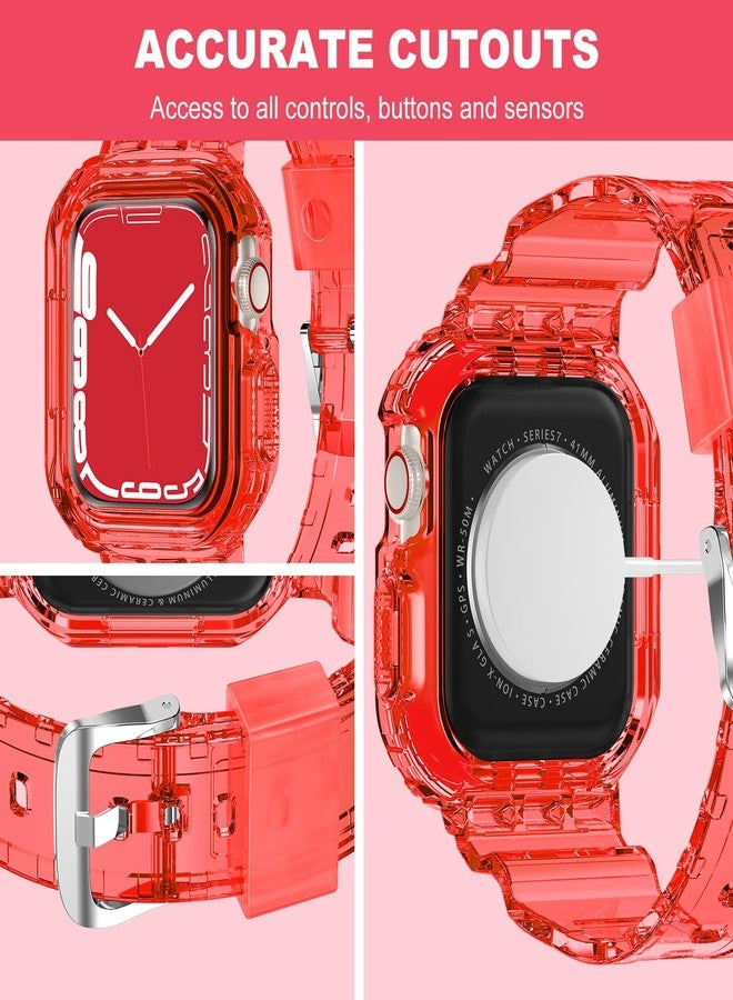 XYF Compatible for Crystal Clear Apple Watch Bands, 45mm 44mm 42mm Bumper Case for Men Women Jelly Sport Cover Strap for iWatch Ultra 3 2 Series 11 10 9 8 7 SE 6 5 4 3 (ClearRed, 42/44/45) - Image 4