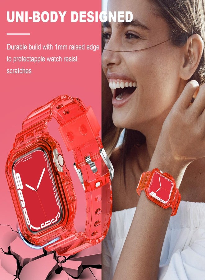 XYF Compatible for Crystal Clear Apple Watch Bands, 45mm 44mm 42mm Bumper Case for Men Women Jelly Sport Cover Strap for iWatch Ultra 3 2 Series 11 10 9 8 7 SE 6 5 4 3 (ClearRed, 42/44/45) - Image 5