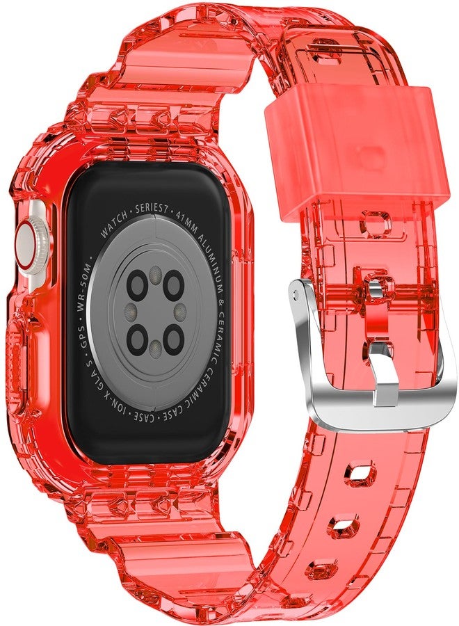 XYF Compatible for Crystal Clear Apple Watch Bands, 45mm 44mm 42mm Bumper Case for Men Women Jelly Sport Cover Strap for iWatch Ultra 3 2 Series 11 10 9 8 7 SE 6 5 4 3 (ClearRed, 42/44/45) - Image 2