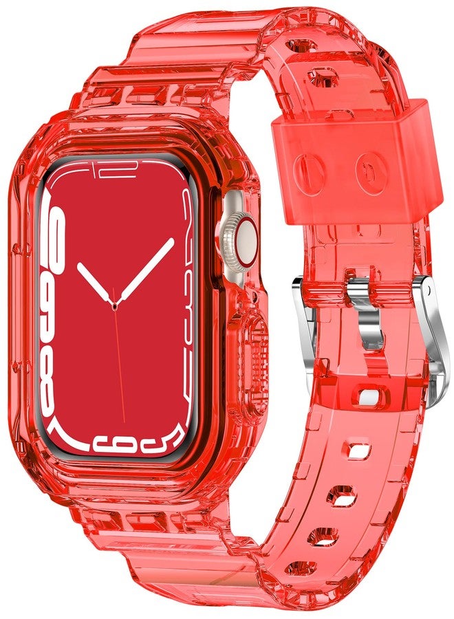 XYF Compatible for Crystal Clear Apple Watch Bands, 45mm 44mm 42mm Bumper Case for Men Women Jelly Sport Cover Strap for iWatch Ultra 3 2 Series 11 10 9 8 7 SE 6 5 4 3 (ClearRed, 42/44/45) - Image 1