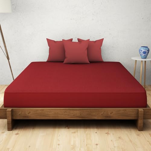 Welspun WelProtect 100% Waterproof Polyester Mattress Protector Queen Size 152x198 CM | Breathable Ultra Soft & Less Noise Fitted Bed Protector Cover (152x198 CM Queen, 200 TC, Maroon) - Image 1
