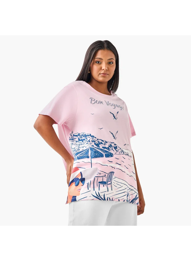  أولا بوبكن Plus Size Ulla Popken Graphic Print T-Shirt