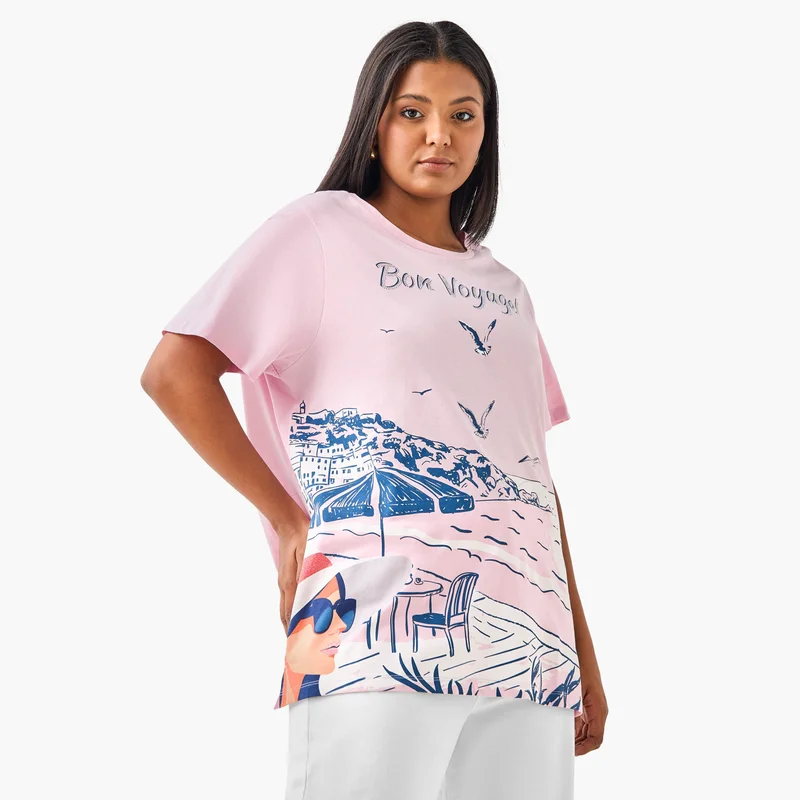Ulla Popken Plus Size Ulla Popken Graphic Print T-Shirt