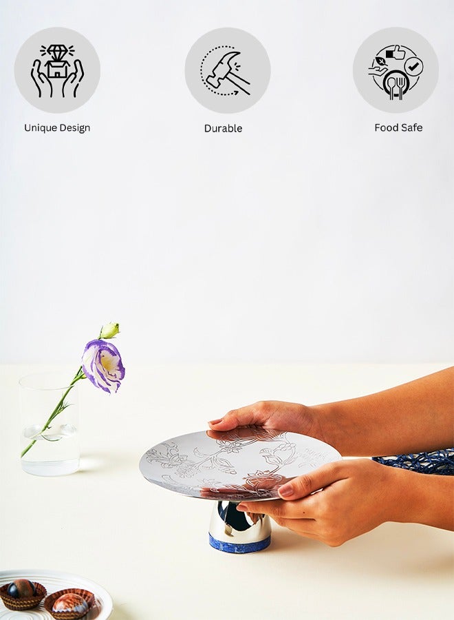 Arttd Inox Arttdinox Designer Stainless Steel Round Platters | Serving Tray for Food Dessert Fruit Coffee Tea | Serveware, Dinnerware & Tableware | Engraved Pattern By Jindal  - Image 1