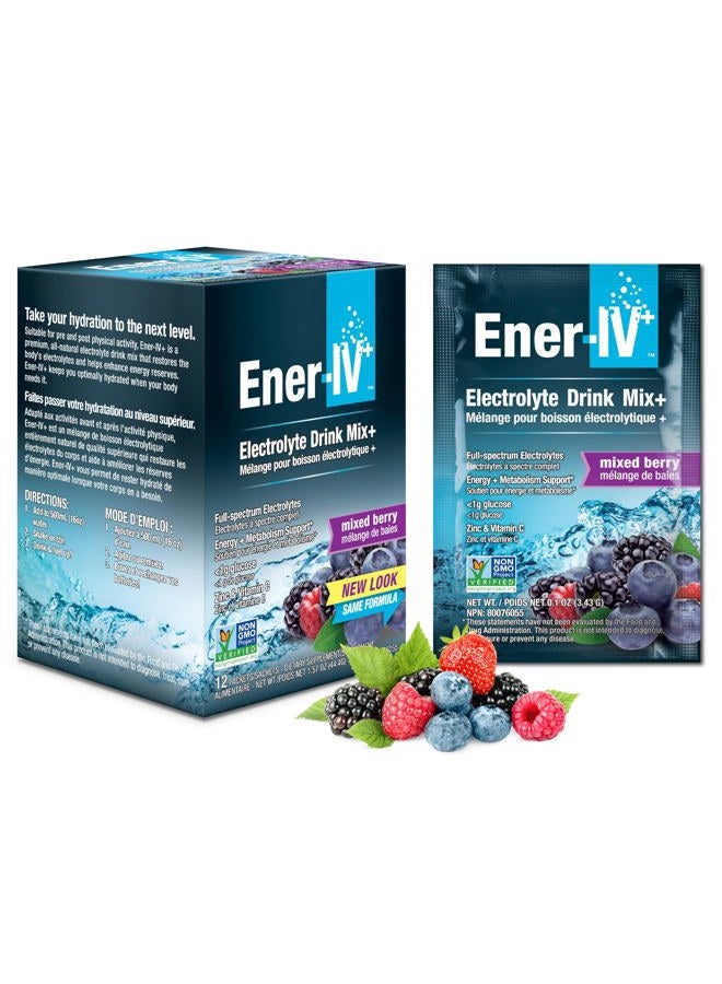Ener-C Ener-IV Electrolyte Hydration & Energy Drink Potassium Vitamin C & Zinc Electrolytes Powder Packets - Muscle Recovery & Immunity Sports Drinks for Women & Men Low Sugar Vegan, Mixed Berry - 12 Count  - Image 1
