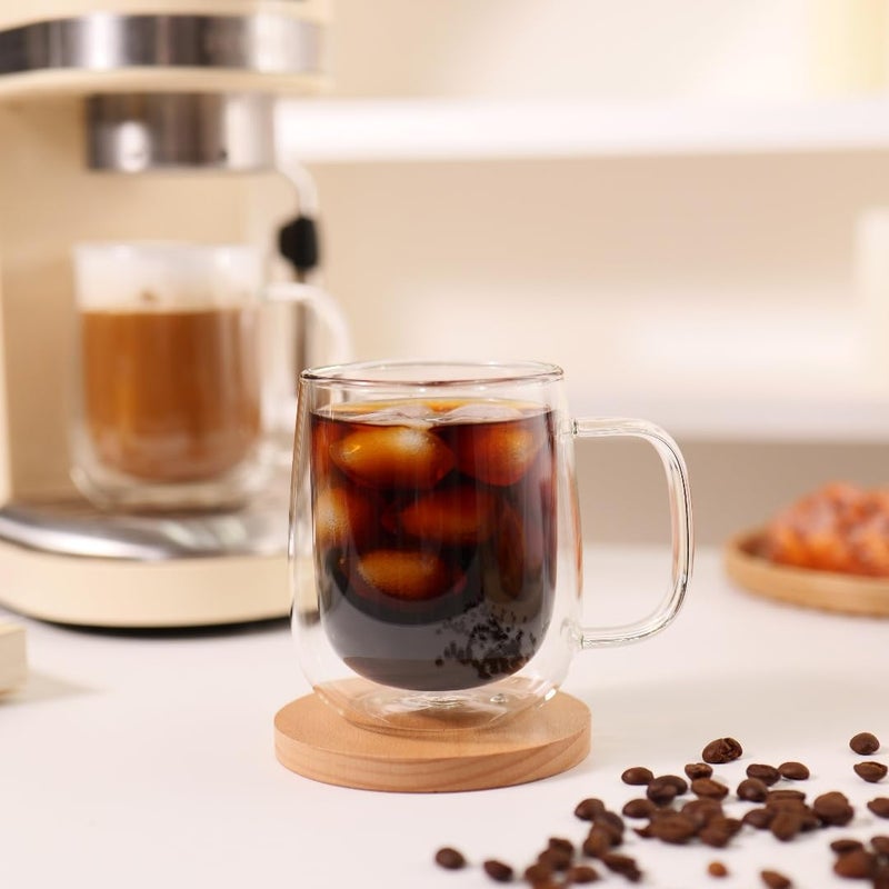 CnGlass Glass Coffee Mugs 12oz,Double Wall Insulated Mug Set with Handle,Clear Glass Espresso Mugs for Latte,Cappuccino,Tea Bag,Hot and Cold Beverages,Set of 2 - Image 2