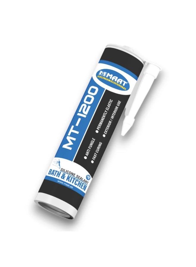 MAAT MT-1200 Silicone Sealant – Black  Color , Waterproof Adhesive Sealant for Bathroom, Kitchen, Glass & Metal | Anti-Fungal, Permanently Elastic & High Temp Resistant – 280ml - Image 1
